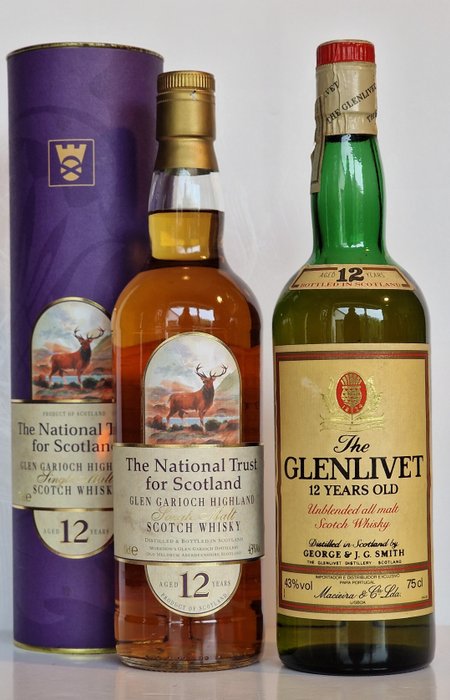 Glen Garioch 15yo + Glenlivet 12yo - Original bottling  - 70厘升, 75厘升 - 2 瓶