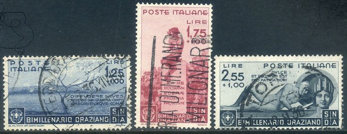Itália - Reino 1936 - Horaciano bimilenário, 3 altos valores certificados. - Sassone 403/405