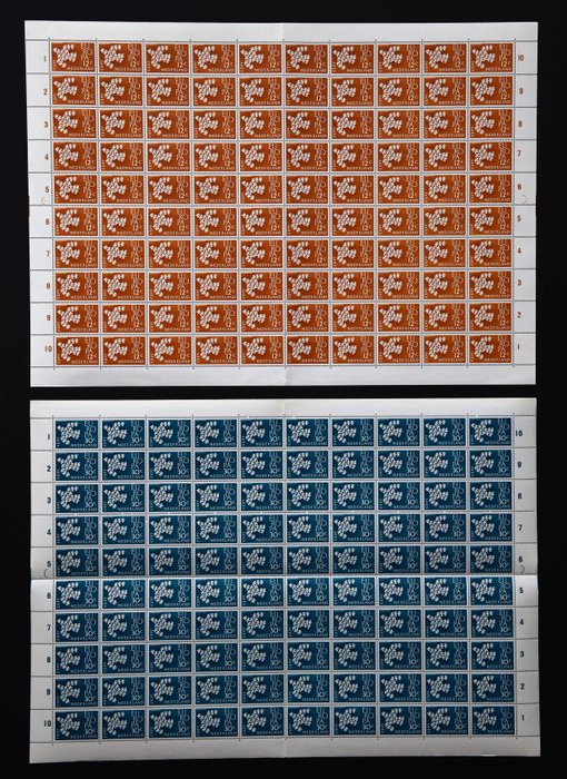 Ολλανδία 1961 - Γραμματόσημα Ευρώπης σε πλήρη φύλλα των 100 - NVPH 757/758