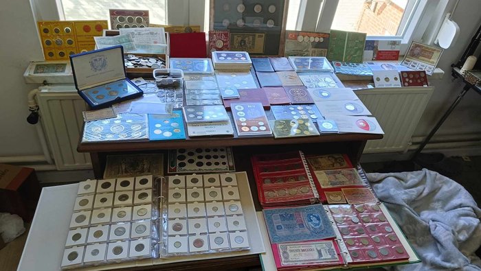 Maailma. Super huge lot of many uncirculated , fdc sets and various world coins/banknotes and coin  (Ei pohjahintaa)