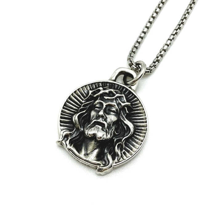 925 Silber - Beschützendes Medaillon Jesus Christus für Katholiken - Halskette