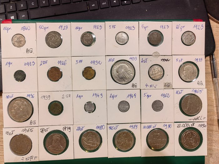 Puola. A Collection of 24x Polish Coins, including Silver and Commemoratives  (Ei pohjahintaa)