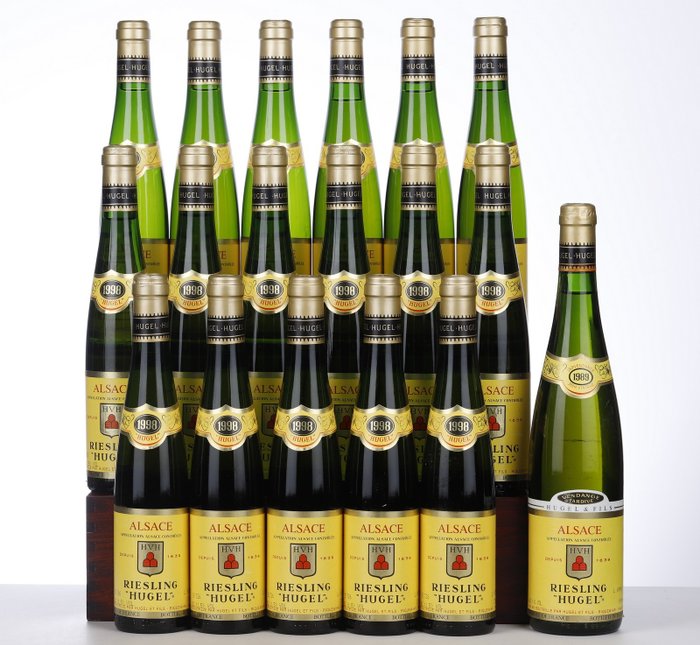 1998 x 17 Riesling halve bottles, 1989 Riesling Vendange tardives Hugel - Alsacia - 18 Media botella (0.375 L)