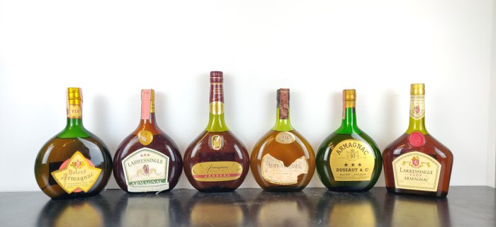 Delord, Janneau, Larressingle, Castay, Dussau - Armagnac VSO, 3 Star, VSOP + Napoléon  - b. 1960-talet, 1970-talet, 1980-talet, 1990-talet - 70 cl, 75 cl - 6 flaskor