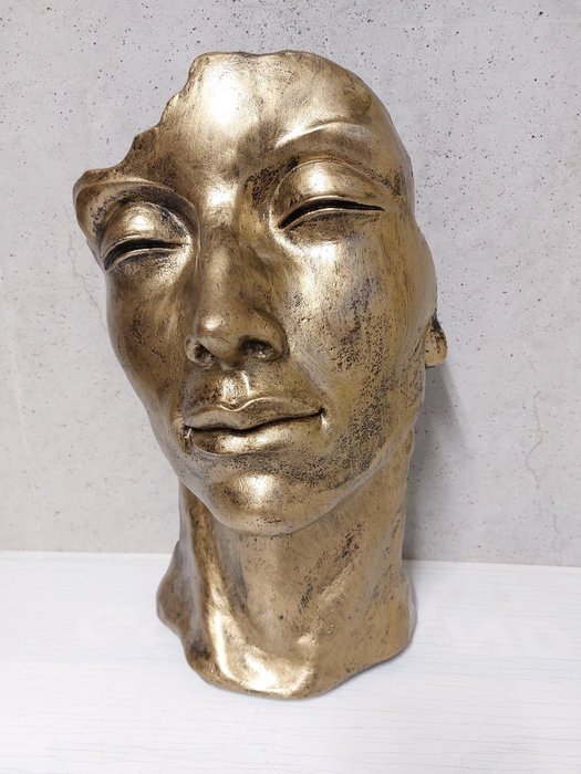 塑像, statue head in gold brons color - 50 cm - 聚树脂