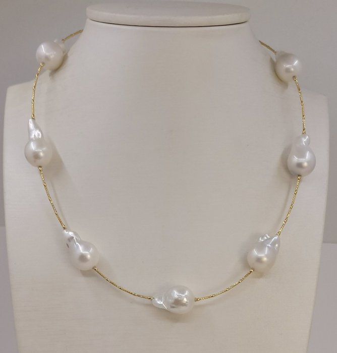 ALGT Certified South Sea Pearls - Nyaklánc - 18 kt. Sárga arany 
