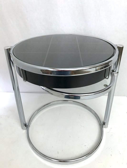 咖啡桌 - 带储物格的单旋转装置 - 木, 玻璃, 镀铬, 金属