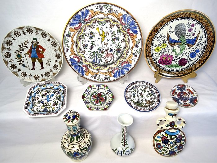 Thematische Sammlung - Vintage 10x Porzellan und Keramik, darunter Berardos und Makkum, wunderschön fein bemalte Objekte