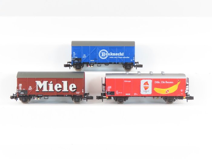 Brawa N轨 - 67105/67227/67308 - 模型火车货运车厢 (3) - 1辆冷藏车和2辆封闭货车 - DB