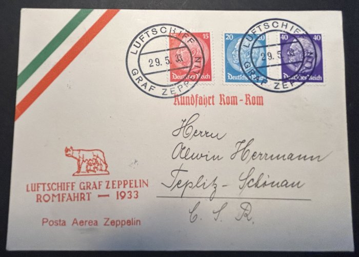 Plic poștal - Zborul Luftschiff Graf Zeppelin ROMFAHRT 1933