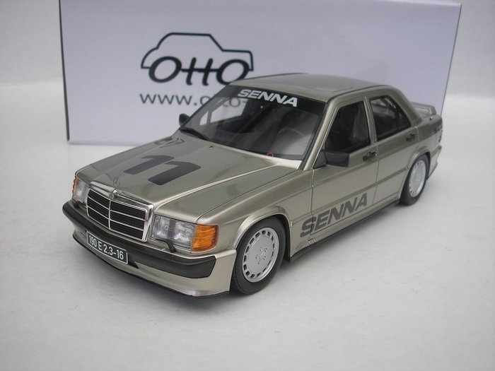 Otto Mobile 1:18 - Coche deportivo a escala - Mercedes Benz 190E 2.3 16V W201 1984 "Senna" - Plata Ahumada - 2.000 uds.