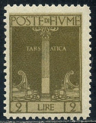 Fiume 1923 - San Vito, 2 lires bistro olive au lieu de violette brune. Variété rare certifiée Martinas - Sassone N. 199A