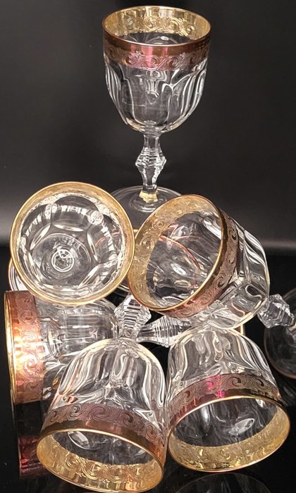 antica cristalleria italiana - Glasservice (6) - schwere und sehr wichtige Kelche im Baccarat-Stil aus Rotgold - Kristall