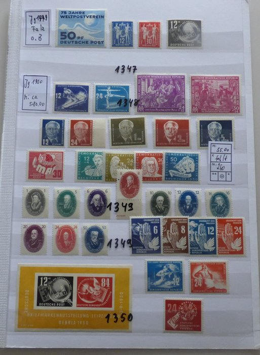 República Democrática Alemã 1949/1953 - Selos postais da RDA de 1949 a 1953, nunca articulados - mit besseren Werten, wie Mi.-Nr.: 286 - 288