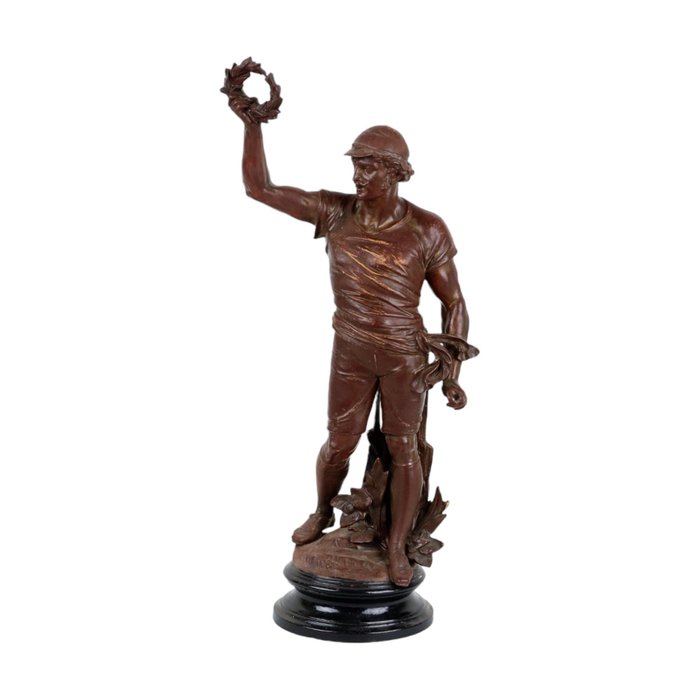 Statuette - Sportman met lauwerkrans - Terrakotta