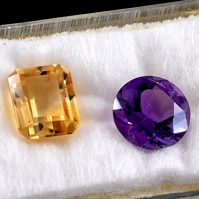 高品质天然紫水晶和黄水晶石英 供收藏 - 高度: 10 mm - 宽度: 10 mm- 8 g