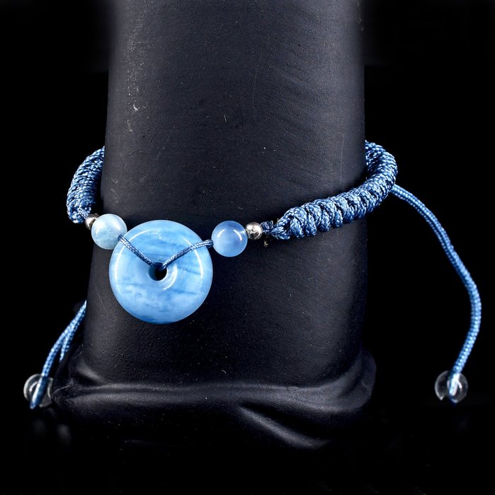优质天然海蓝宝石 绳手链 - 高度: 18 mm - 宽度: 18 mm- 13 g