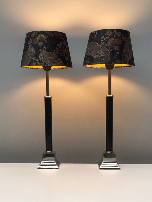 檯燈 (2) - 紡織品, 鍍鎳黃銅