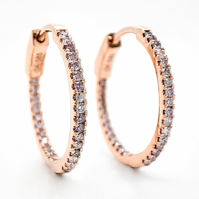No Reserve Price - Earrings Rose gold -  0.48 tw. Pink Diamond  (Natural coloured) 