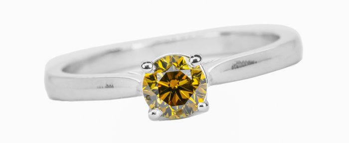 Ohne Mindestpreis - Ring - 18 kt Weißgold -  0.50 tw. Gelb Diamant  (Natürlich farbig) 