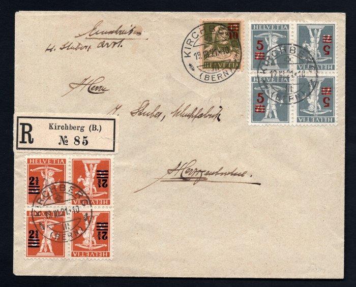 瑞士 1921 - 2 x 雙 tête bêche 信封 - 全球免運費 - Zumstein K13, K14 + 149 op envelop