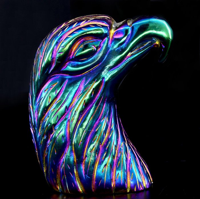 Drobno szczegółowy aura Agat głowa orła - Wysokość: 11.2 cm - Szerokość: 9.2 cm- 692 g