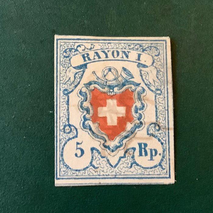 Suiza 1851 - Rayón I - Stein C1 sobre papel fino - Zumstein 17 II Ab 4