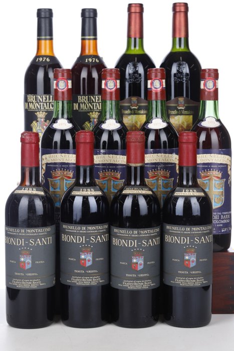 1975 x4 Fattoria Dei Barbi, 1988 x4 Biondi Santi Tenuta Greppo, 1976 x2 Argiano & 1993 x2 Castello - Brunello di Montalcino - 12 Bottles (0.75L)