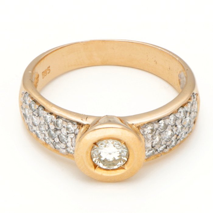 Ohne Mindestpreis - Ring - 14 kt Gelbgold -  0.21 tw. Diamant  (Natürlich) - Diamant 