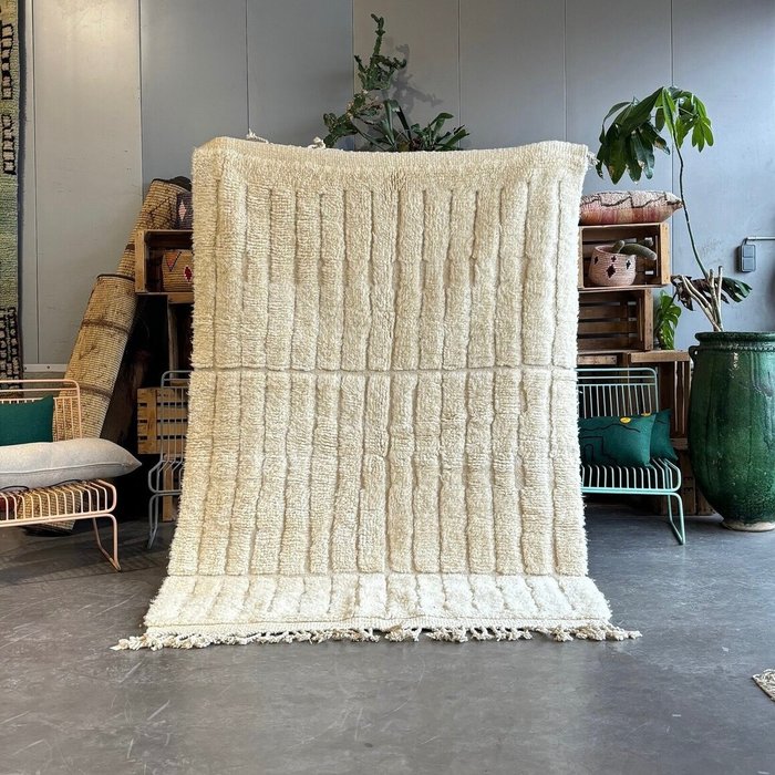 Marokkanischer Teppich aus weißer Wolle – handgewebter Berber-Teppich - Kelim - 250 cm - 165 cm