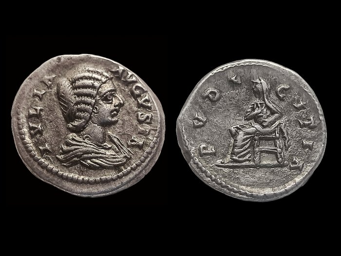 Römisches Reich. Julia Domna (Augusta, AD 193-217). Denarius Roma - Pudicitia