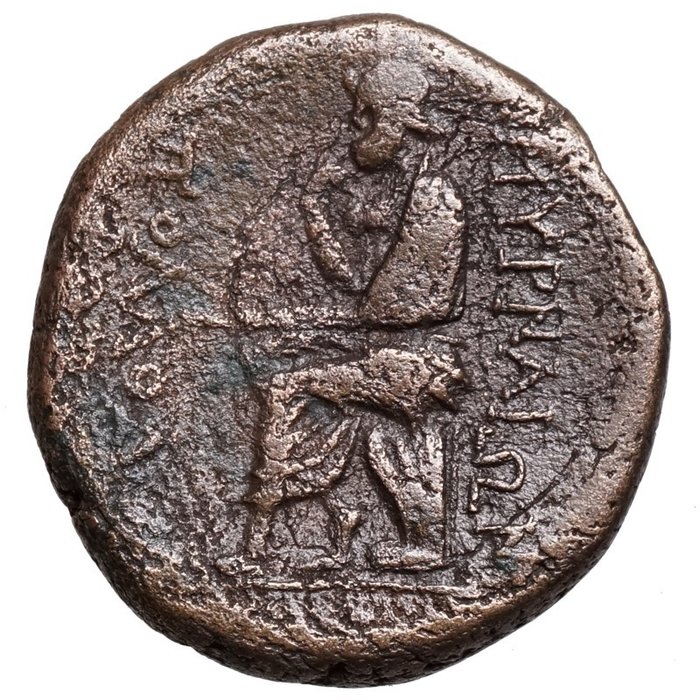 Ionia, Smyrna. (~100 BCE) Apollo-Kopf, HOMER sitzend, "Homereum"