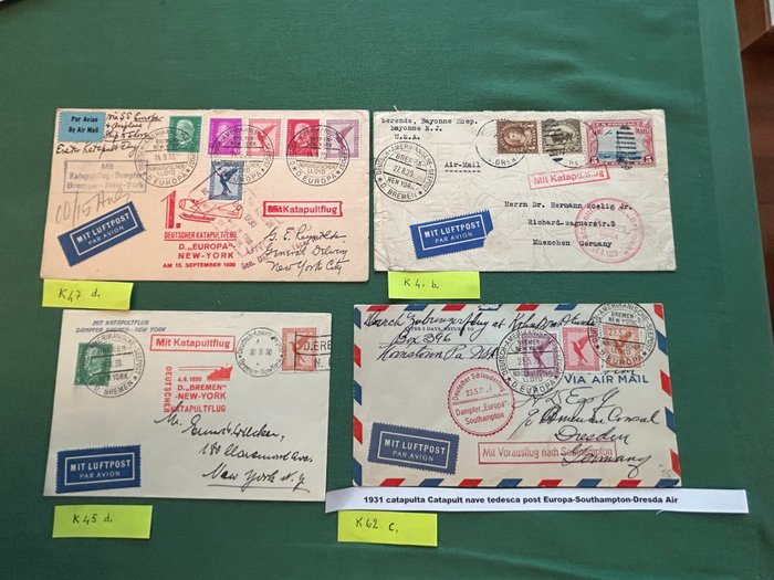 Envelope postal  (4) - Katapult Post 4 envelopes viajados em D. Bremen e D. Europa 1929/1930/1931