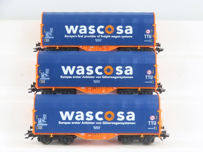 Märklin H0 - 47223 - Modellbahn-Güterwagenset (1) - 3-teiliges Güterwagenset „Wascosa“ mit 4-achsigen gedeckten Waggons Bauart Shimmns - NS