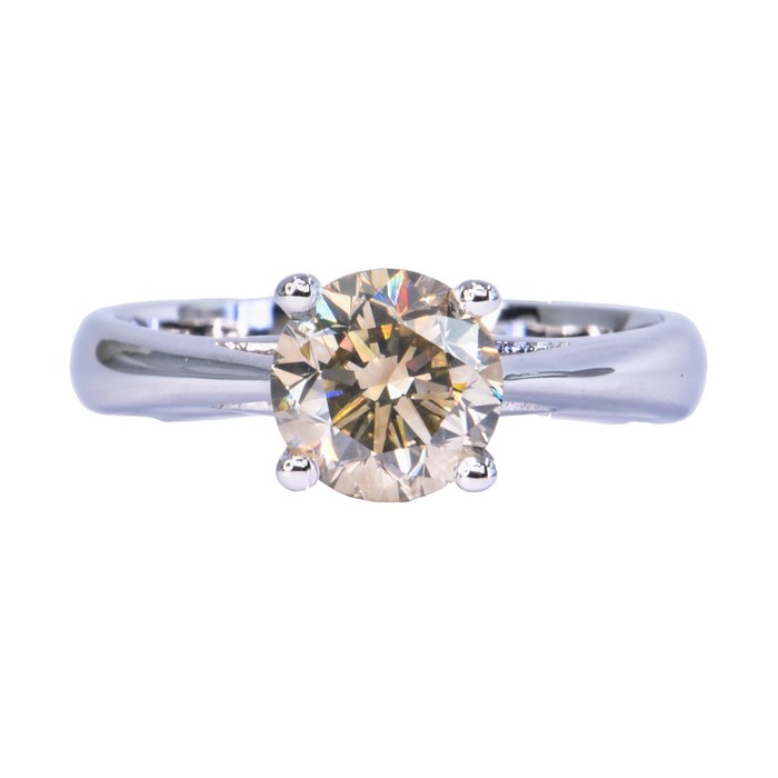 Sem preço de reserva - Anel - 14 K Ouro branco -  1.54 tw. Castanho Diamante  (Colorido natural) 