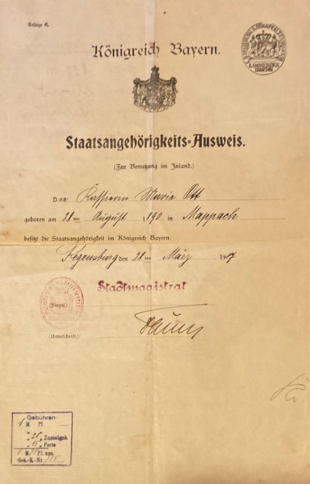 Maria Ott - Staatsangehörigkeits-Ausweis (Königreich Bayern) - 1917