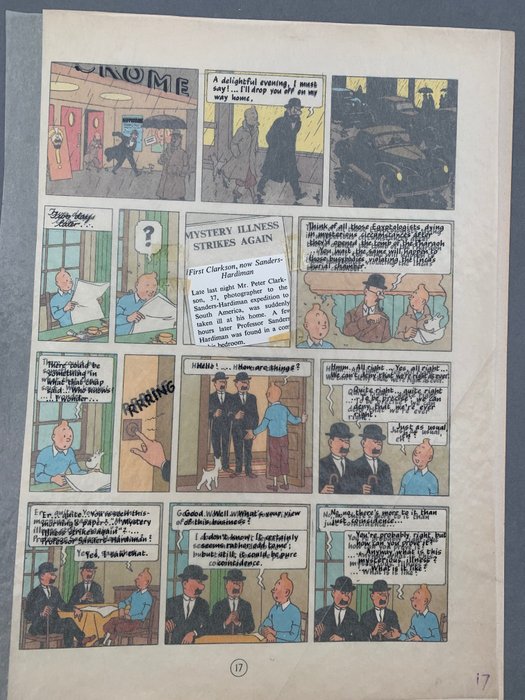 Hergé - Les 7 boules de Cristal - Texte encre de Chine sur calque page 17 édition anglaise