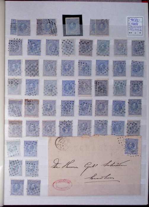 Holanda 1872/1894 - Coleção de selos redondos pontilhados, nº 19 - 33a e também ERROS DE PLACA - NVPH spec. cat. stempels