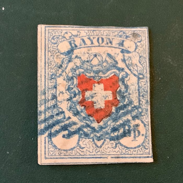 瑞士 1851 - Rayon I - 修饰底部边缘 - Zumstein 17 II retouche 1
