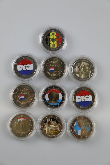 Europa. 2 Euro Various Years (10 colored coins)  (Fără preț de rezervă)