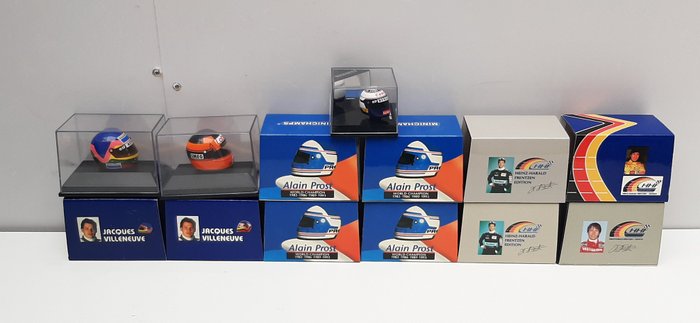 Minichamps 1:8 - Modell autó - 13X F1 Helmet Collection Formula 1 Many Drivers - J. Villeneuve + A. Prost + H. H. Frentzen 1989/1999