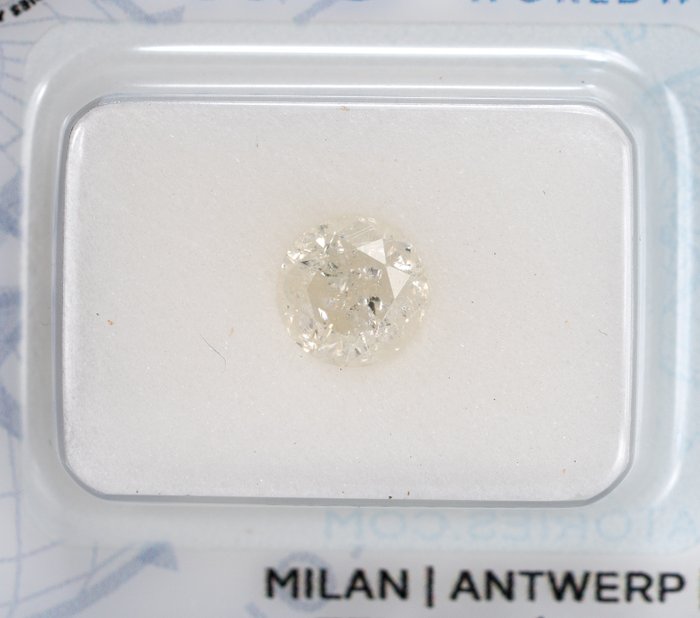 1 pcs 鑽石 - 0.96 ct - 圓形, 理想切工，無保留 - K(輕微黃色、從正面看是亮白的) - I3 (piqué)