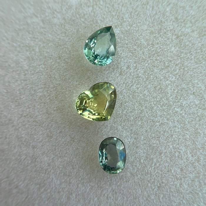 3 pcs Blue, Green, Yellow, No Reserve Sapphire - 1.41 ct