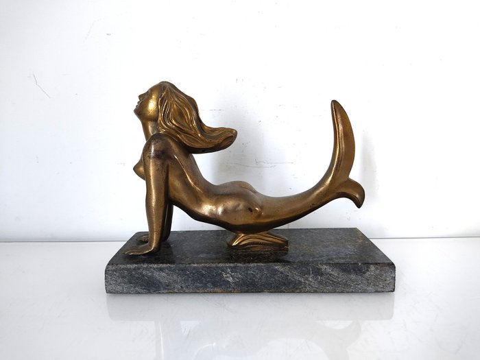 Escultura, La Sirène - 13.5 cm - Mármore, Zinco