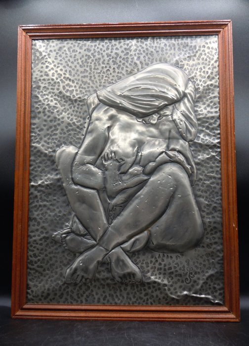浮雕, Mujer dando el pecho - 47.5 cm - 木, 錫