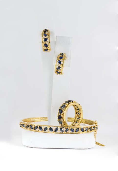 Conjunto de joyas de 2 piezas - 18 quilates Oro amarillo Zafiro - Diamante 