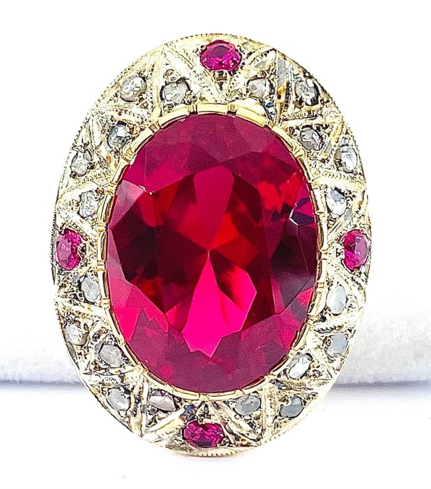 No Reserve Price - Ring - 12 kt. Silver, Yellow gold Ruby - Diamond 