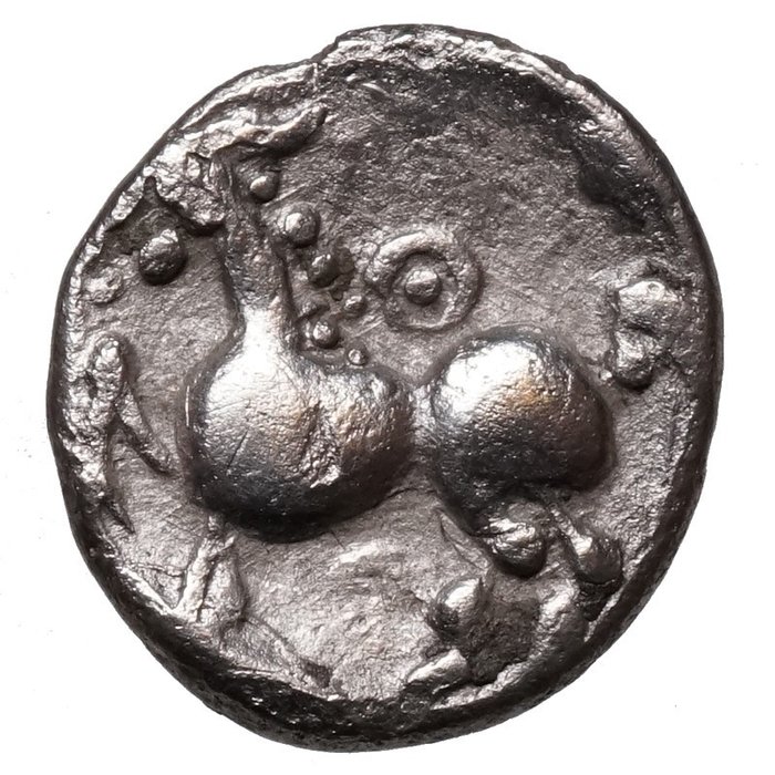 Celtic. Drachm Donauraum (~150 BCE) Typ "Kugelwange", Pferd
