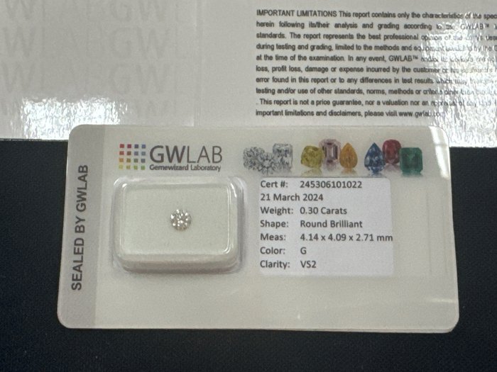 1 pcs Diamanter - 0.30 ct - Rund - G - VS2, No reserve price