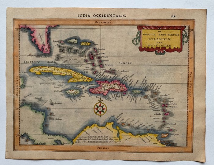 Amerika, Kart - Nord-Amerika / Vestindia; G. Mercator/ J. Hondius/ J. Cloppenburgh - De Groote En de Kleyne Eylanden van West Indien - 1621-1650